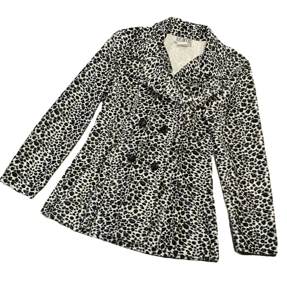 Women's Size S(9) 90's Style Fuzzy Leopard Print Jacket Peacoat Blazer Nostalgic